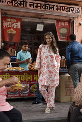 Women's Floral Printed Knee Length Rayon Co-ords Set (K254)-HFXMA-K254-PEACH